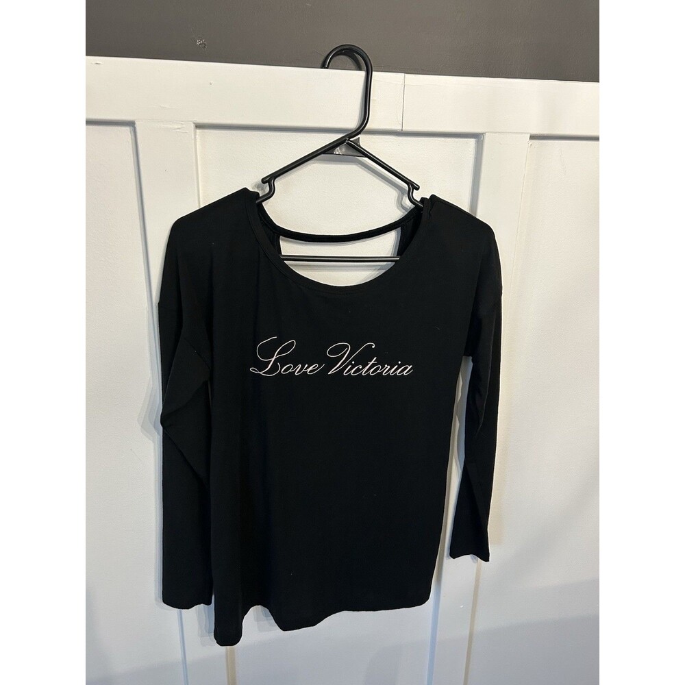 Victorias Secret Long Sleeve Open Back Shirt Top sz S Black Love Victoria VS